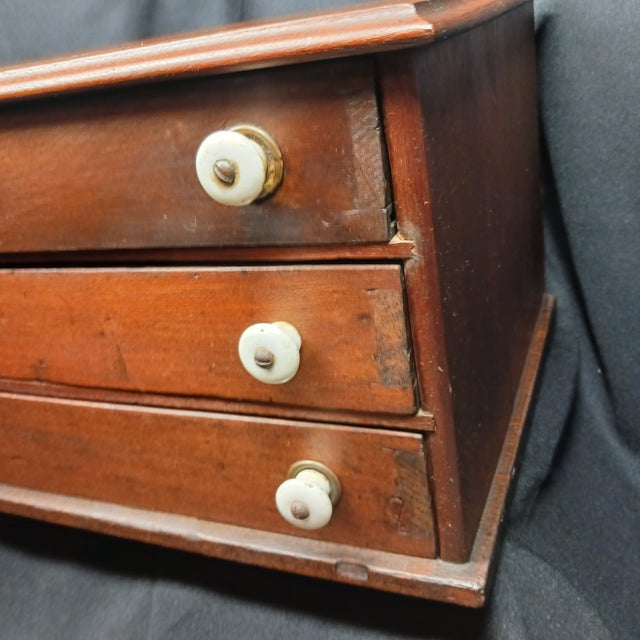 Late 20th Century 3-Drawer Table Top Spool Cabinet With Porcelain Knobs For Sale - Image 9 of 16