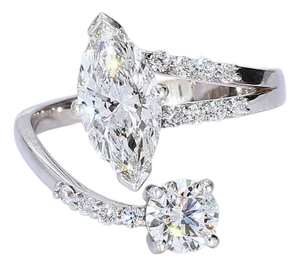 18k White Gold Marquise & Round Brilliant Lab-Grown Diamond Bypass Ring Size 7.5