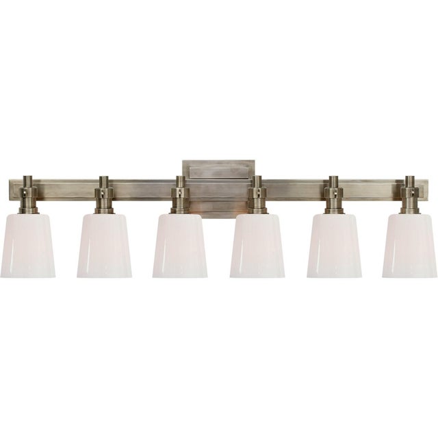 Bryant Six-Light Linear Bath Sconce in Antique Nickel with White Glass Designer: Thomas O'Brien Height: 8" Extension: 5.5"...