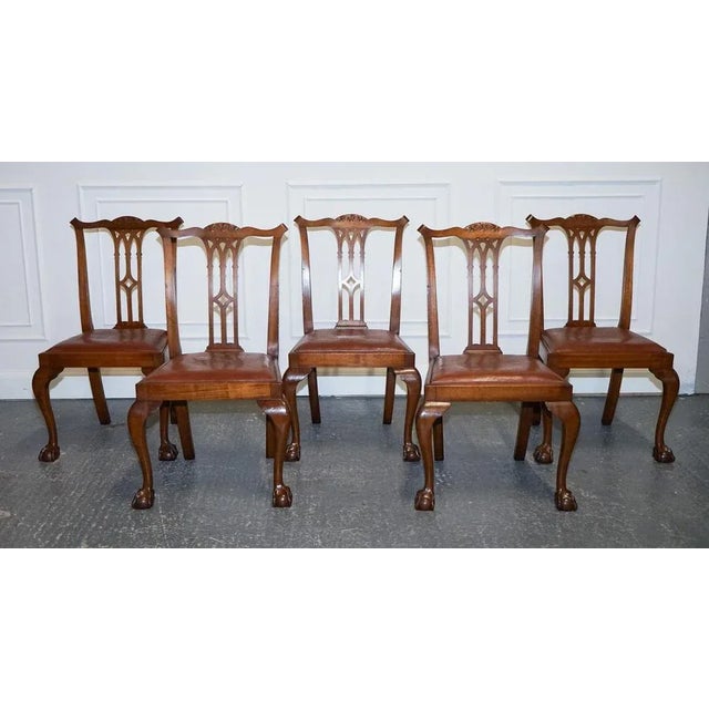 Lovely Chippendale Style Set of 5 Dining Chairs. A set of Chippendale style dining chairs with leather seats is a perfect...