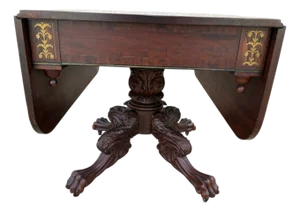 Antique American Drop Leaf Table Federal Empire Mahogany Brass Acanthus Paw Feet