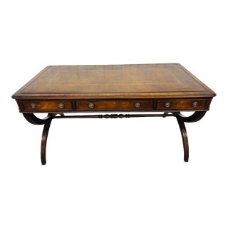Vintage Regency Style Leather Top Walnut Partners Desk For Sale