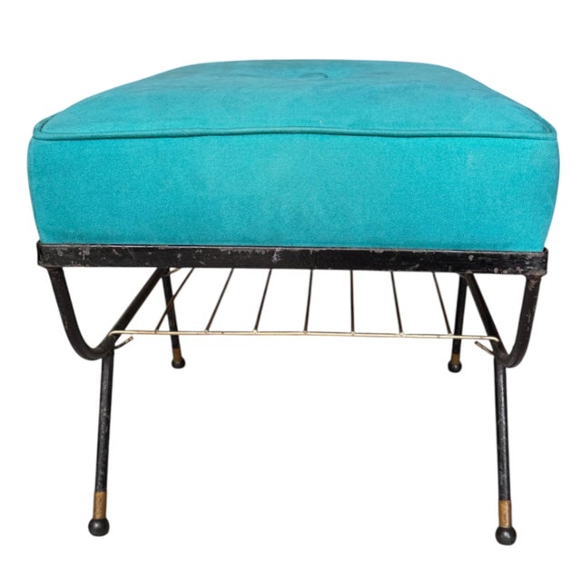 Mid-Century Modern Mid-Century Modern Atomic Ottoman With Integrated Magazine Rack For Sale - Image 3 of 8