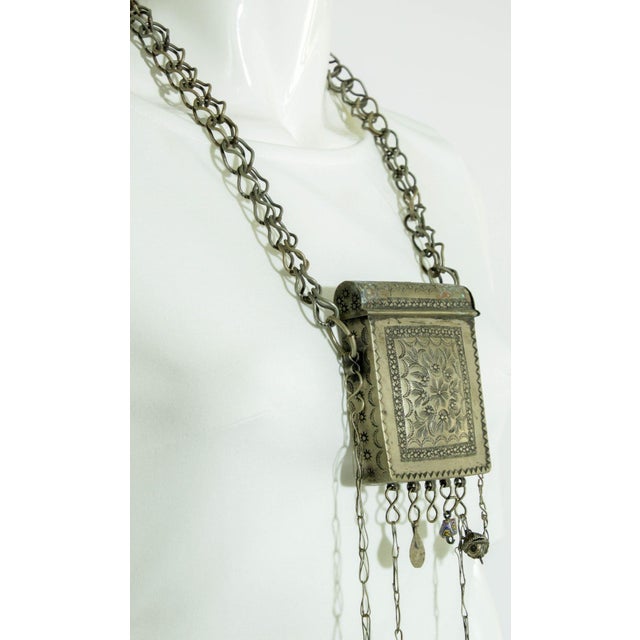 Antique Moroccan Ethnic Talisman Silver Amulet Box Holder For Sale In Palm Springs - Image 6 of 12
