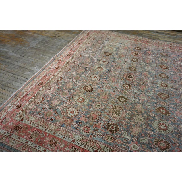 Calming Cornflower Blue Background Apricot Border Floral Design Antique Persian Bijar Rug For Sale - Image 10 of 12