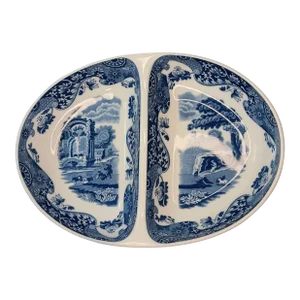 Spode Blue & White Italian Oval Divided Serving Dish