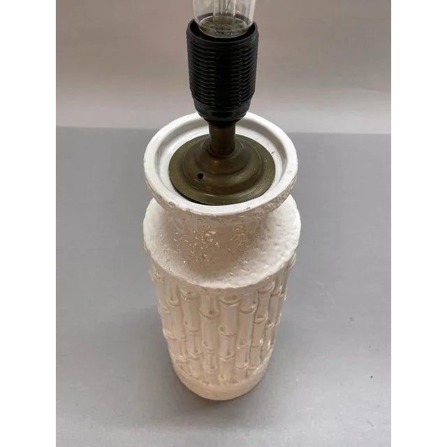 Mid-Century Italian White Ceramic & Faux Bamboo Table Lamp by Tommaso Barbi, 1970s For Sale - Image 13 of 17