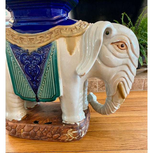 ★BLUE ELEPHANT★ GARDEN ivory Mid-Century Glazed Terracotta Elephant Garden Stool | Chairish