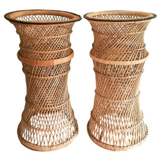 Woven Pedestal Plant Stands - A Pair For Sale