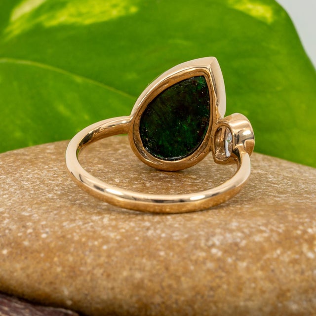 Black 2.5cts Black Opal Ring With Natural Diamond Accents: Solid 14k Gold, Size 6.75 For Sale - Image 8 of 9