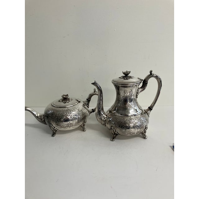 Antique Sheffield Hand-Chased Silverplate Coffee Pot & Teapot – Set of 2 For Sale - Image 15 of 17