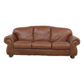 Chateau D’Ax Italian Leather Sofa With Nailhead Trim For Sale