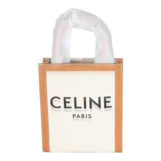 Natural Tan Canvas Calfskin Mini Vertical Cabas For Sale