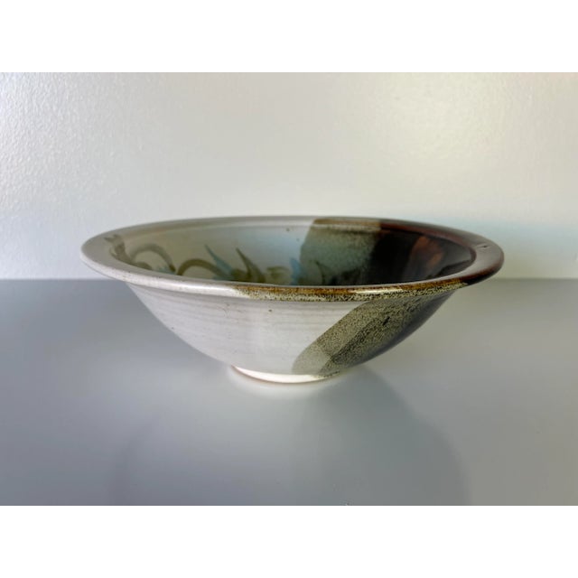 Vintage Hand Painted Abstract Design Pottery Bowl For Sale - Image 9 of 12