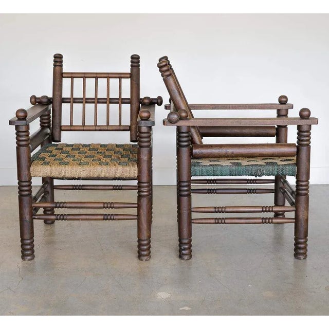 Brown Pair of 1940s Oak and Woven Lounge Chairs by Charles Dudouyt For Sale - Image 8 of 12