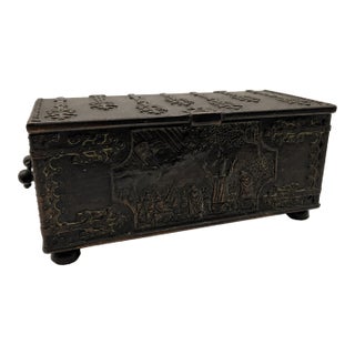 Iron Art Denmark Bronze Jewelry Box King Valdemar Dannebrog Casket c.1940 For Sale