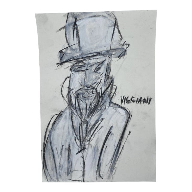 Late 20th Century Charcoal Abstract Drawing Signed Viggiani For Sale