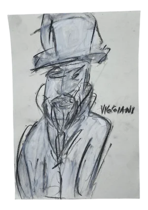 Late 20th Century Charcoal Abstract Drawing Signed Viggiani