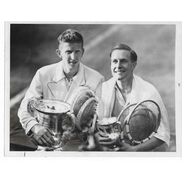 1937 photo of Don Budge (1915-2000) and Gottfried von Cramm (1909-1976) after a match in 1937, probably the Pacific...