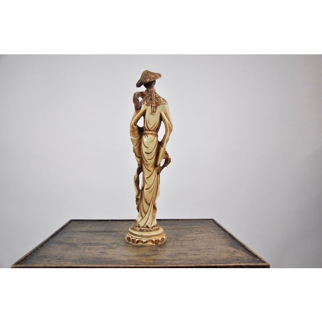 Vintage Resin Oriental Chinese Man Holding Birds Statue Figurine Faux Ivory Chairish