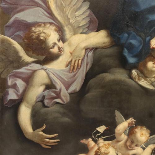Emilian School, Madonna with Child and Angels, 18th Century, Oil on Canvas For Sale - Image 9 of 15