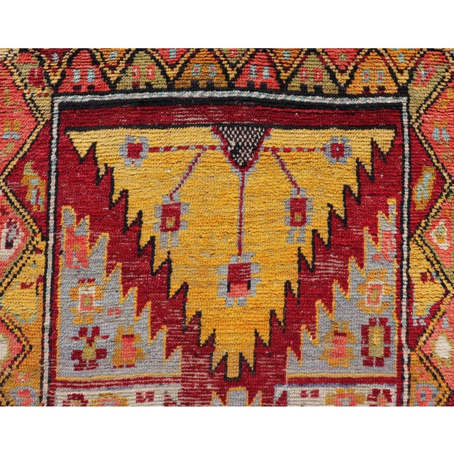 Sky Blue Vintage Turkish Oushak Runner With Bold Gold, Red, and Sky Blue Medallions For Sale - Image 8 of 13