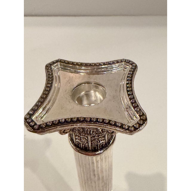 1980s Set of 8 Silver Plate Corinthian Column Candlesticks For Sale - Image 5 of 12