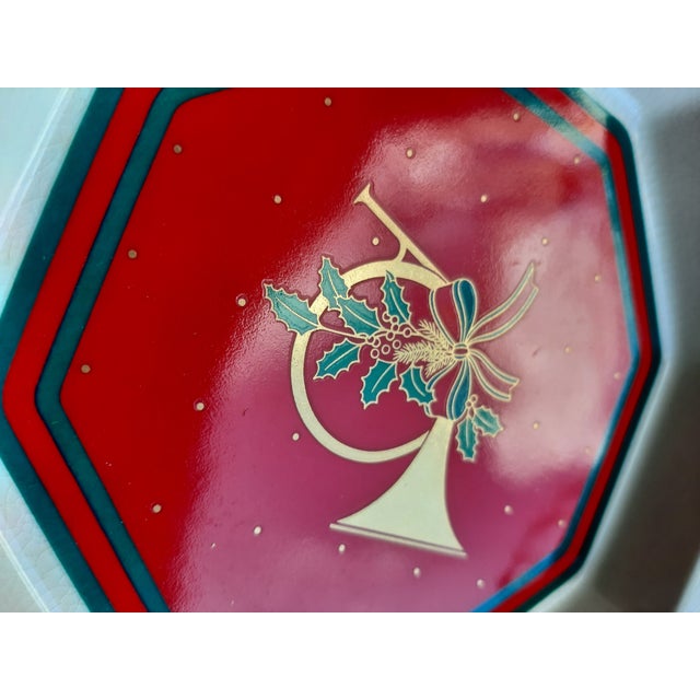 Mid 20th Century Christmas French Horn Octagon Small Dish - a Pair For Sale - Image 4 of 7