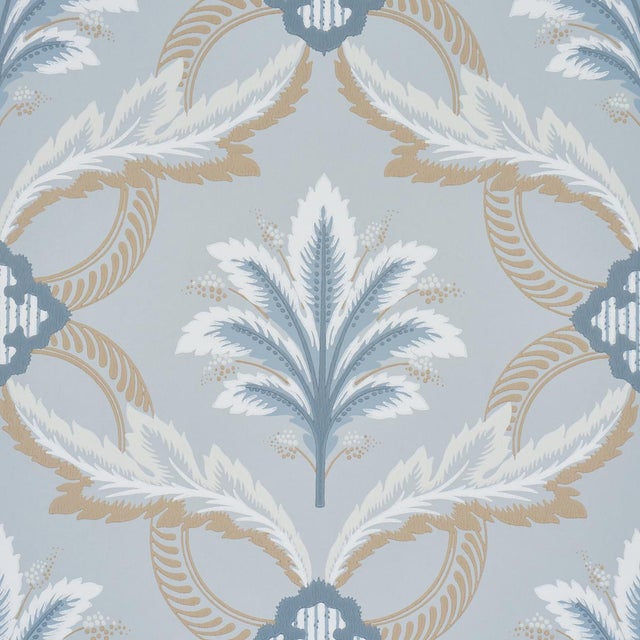 SAMPLE - Schumacher Front Waltz Wallpaper In Light Blue For Sale