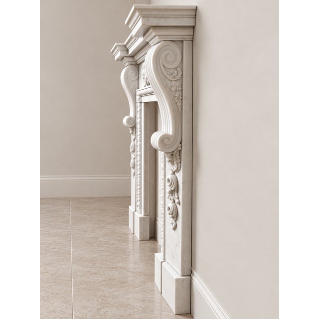 Large Antique Edwardian Carved White Marble Fireplaces, 1901, Set of 2 For Sale - Image 6 of 7