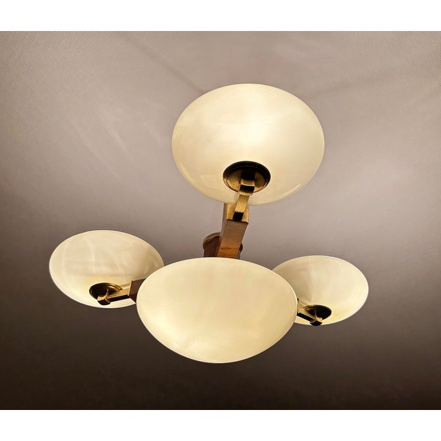 Vintage Art Deco Pendant Light in Wood and Glass, 1930s For Sale - Image 6 of 18