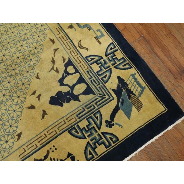 Yellow Blue Antique Chinese Room Size Rug For Sale - Image 18 of 18