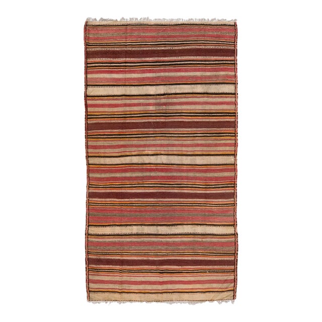 Mid-20th Century Turkish Kilim Beige Handmade Stripes Wool Rug For Sale