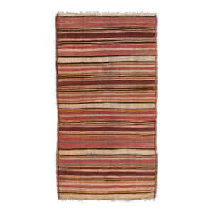 Mid-20th Century Turkish Kilim Beige Handmade Stripes Wool Rug