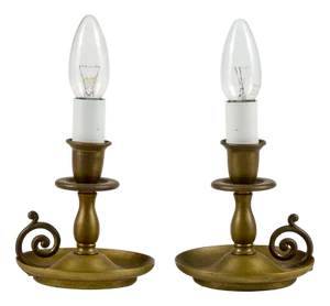 Small Brass Table Lamps with Functioning Electric Candle Holders, Set of 2