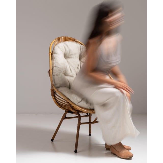 1960s French Tan Bamboo Upholstered Bowl Chair For Sale - Image 15 of 15