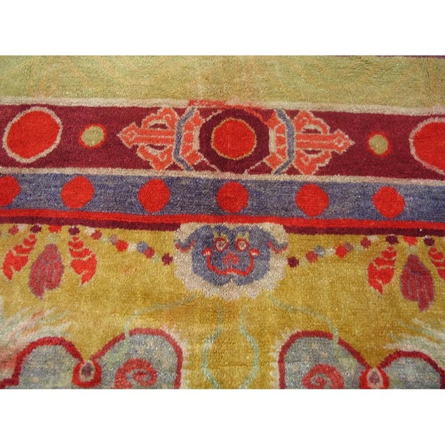 Textile 1890s Yellow Dragon Qing Antique Chinese Ningxia Banner Square Wool Rug For Sale - Image 7 of 9