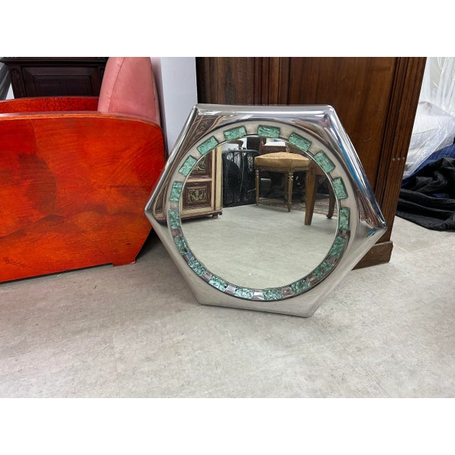 Crystal Arte 1960s Italian Modern Chrome and Chiseled Glass Mirror For Sale - Image 4 of 12