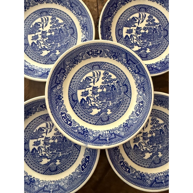 Chinoiserie Vintage Blue Willow Saucers 6.125 Inch Blue and White Transferware - Set of 5 For Sale - Image 3 of 7