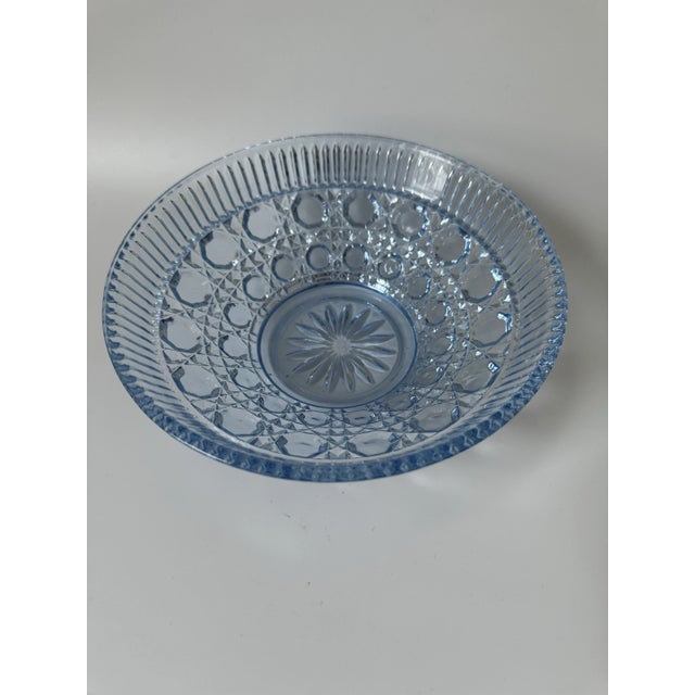 Indiana Glass Company Vintage Indiana Glass Windsor/ Royal Brighton Light Blue Bowl in a Button and Woven Cane Pattern For Sale - Image 4 of 8