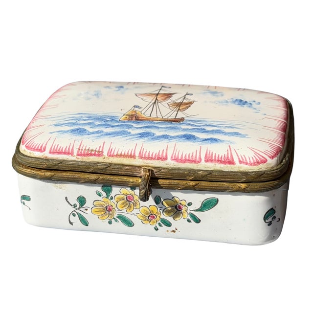 French Antique Verve Perrin French Faience Pottery Scenic Box For Sale - Image 3 of 6