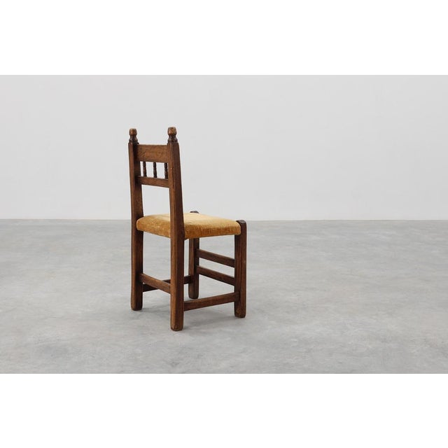Wood Spanish Hand-Carved Oak Side Chair with Velour Seat, 19th Century For Sale - Image 7 of 14