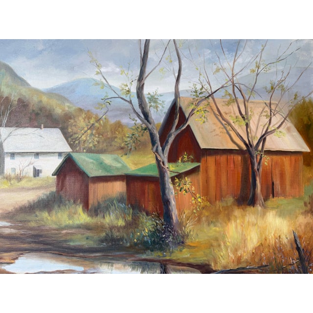 1970s 1970s Vintage Rural Autumn Landscape Oil on Canvas Painting – Wood Frame For Sale - Image 5 of 12