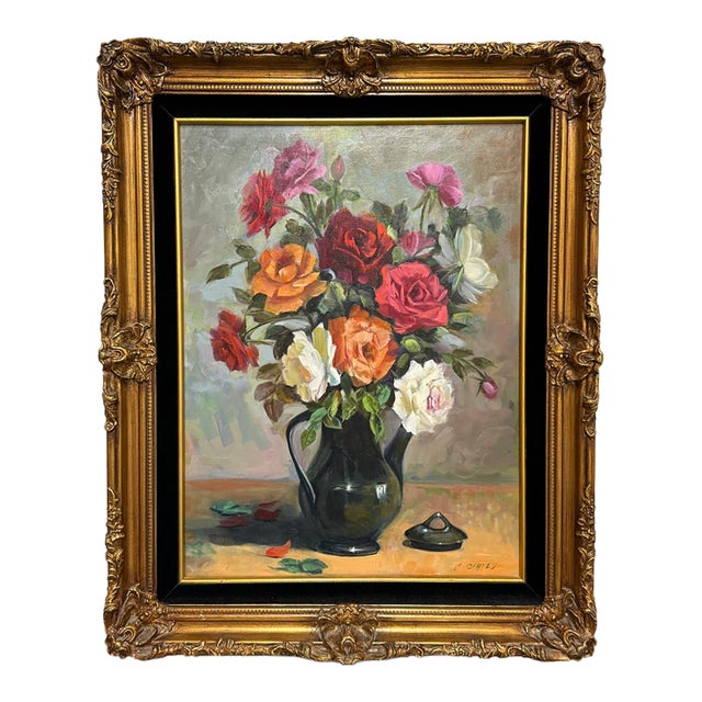 Catherine Yates "Colored Roses" Oil on Canvas For Sale