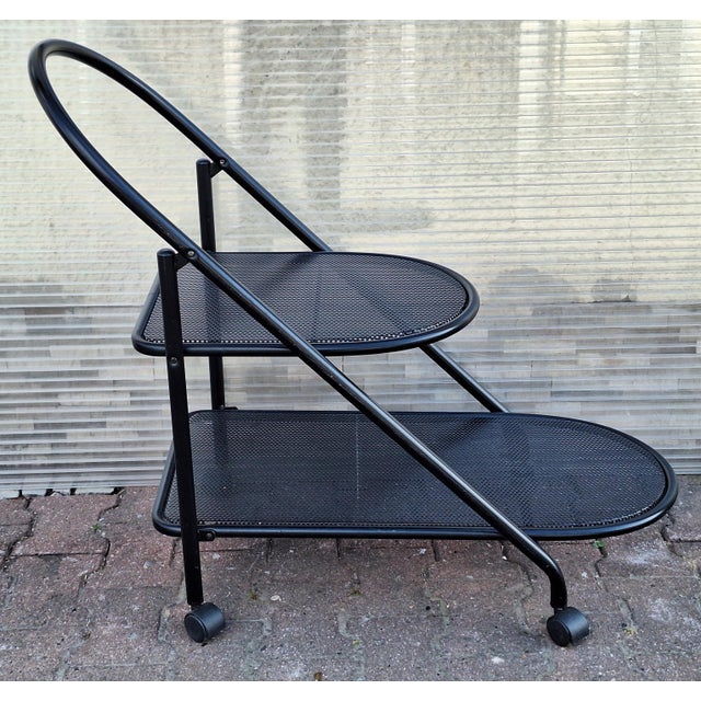 Postmodern Metal Serving Trolley in Black Lacquered Metal, 1980s For Sale - Image 4 of 8