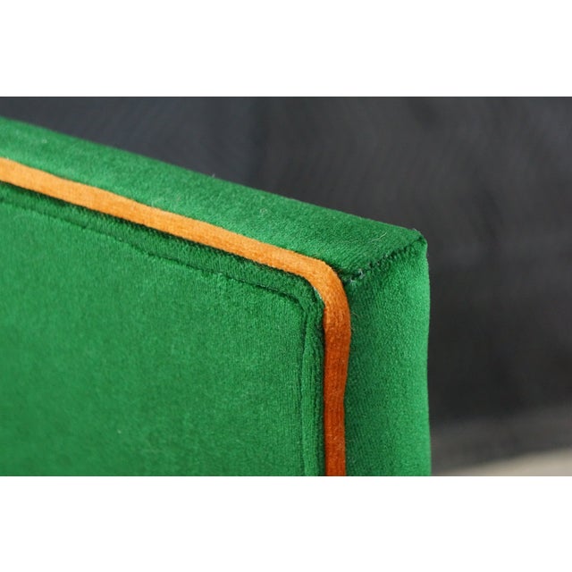 8 Mid 20th Century Hollywood Regency Green Velvet Parsons Style Dining Chairs After Milo Baughman For Sale - Image 13 of 18