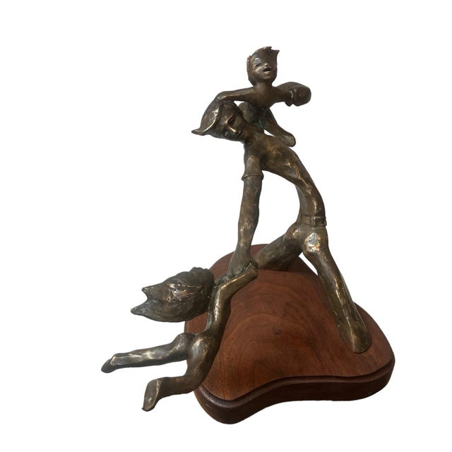 Figurative 1970s Bronze Sculpture of Man Playing With and Swinging Kids by Million For Sale - Image 3 of 11