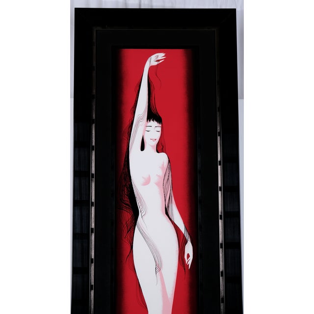 Figurative 1995 Eyvind Earle "Black Silken Hair" Artist Hand Signed & Numbered Very Limited Edition 36/80 Framed Serigraph For Sale - Image 3 of 8