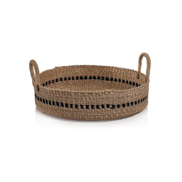 Coastal Cadiz Abaca Basket Trays with Black Accent, Set of 2 For Sale - Image 3 of 6