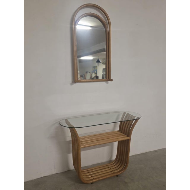 Bamboo Console Table with Mirror, 1980s, Set of 2 For Sale - Image 4 of 16
